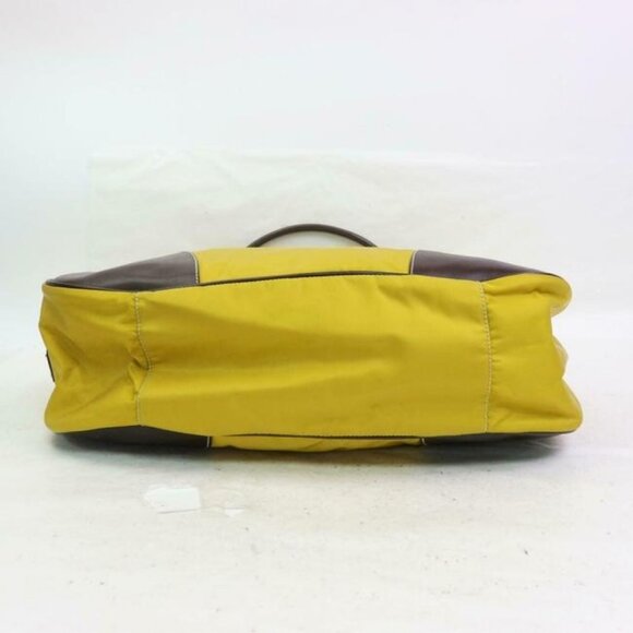 Prada Purse Yellow Canvas And Brown Leather With Chrome Hardware Satchel - Picture 2 of 9